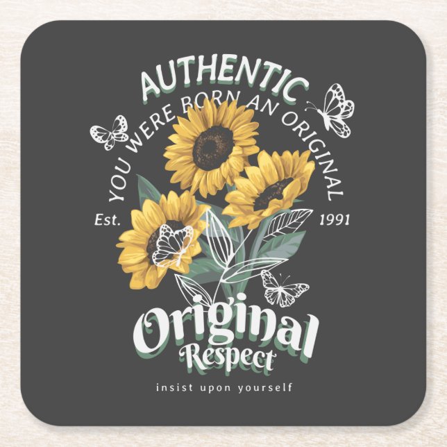 Sunflowers and Butterflies Graphic Square Paper Coaster (Front)