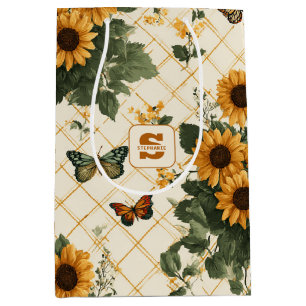 Sunflowers and Butterflies on Light Yellow Medium Gift Bag
