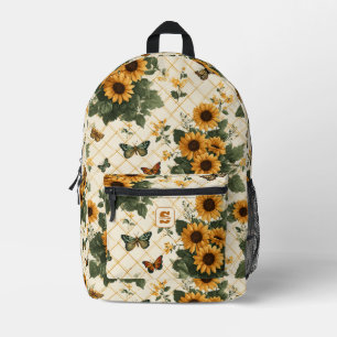 Sunflowers and Butterflies on Light Yellow Printed Backpack