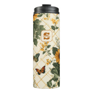Sunflowers and Butterflies on Light Yellow Thermal Tumbler