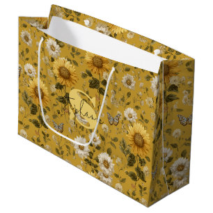 Sunflowers and Butterflies on Yellow Background 1 Large Gift Bag