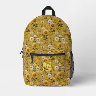 Sunflowers and Butterflies on Yellow Background 1 Printed Backpack