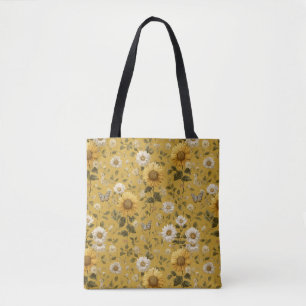 Sunflowers and Butterflies on Yellow Background 1 Tote Bag