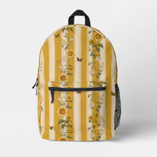 Sunflowers and Butterflies on Yellow Stripes (2) Printed Backpack