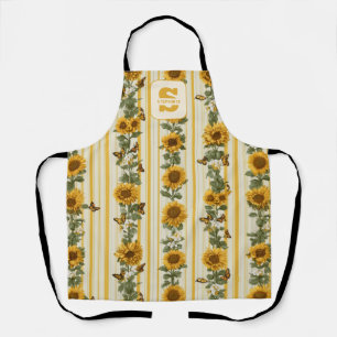 Sunflowers and Butterflies on Yellow Stripes Apron
