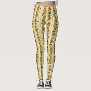 Sunflowers and Butterflies on Yellow Stripes Leggings