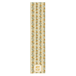 Sunflowers and Butterflies on Yellow Stripes Short Table Runner