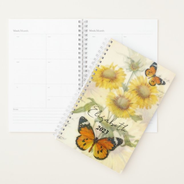 Sunflowers and butterflies personalised, year planner (Display)