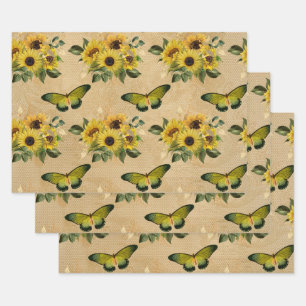 Sunflowers and Butterflies Wrapping Paper Sheet