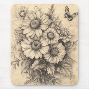 Sunflowers and Butterfly - Rustic Aged Paper Mouse Mat