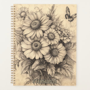 Sunflowers and Butterfly - Rustic Aged Paper Planner