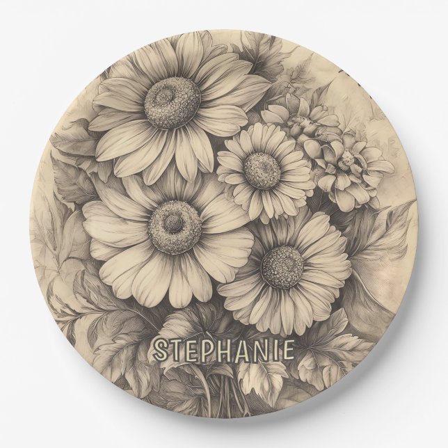 Sunflowers and Butterfly - Rustic Aged Paper Plate (Front)