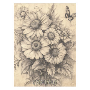 Sunflowers and Butterfly - Rustic Aged Paper Tablecloth