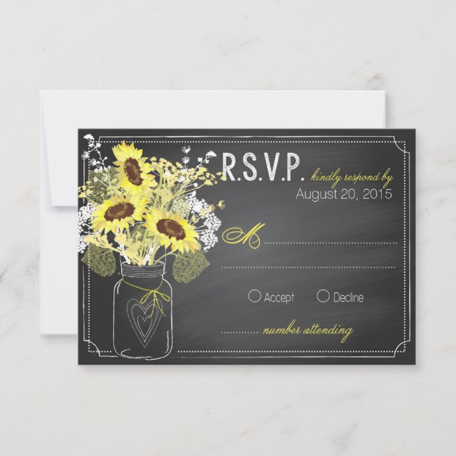 Sunflowers and Chalkboard RSVP Card (Front)