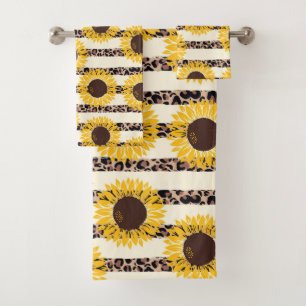 Sunflowers and Cheetah Print Stripes  Bath Towel Set