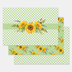 Sunflowers and Chequerboard Trio Wrapping Paper Sheet