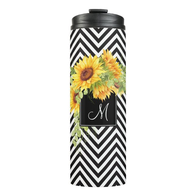 Sunflowers and Chevrons with Any Monogram Thermal Tumbler (Front)