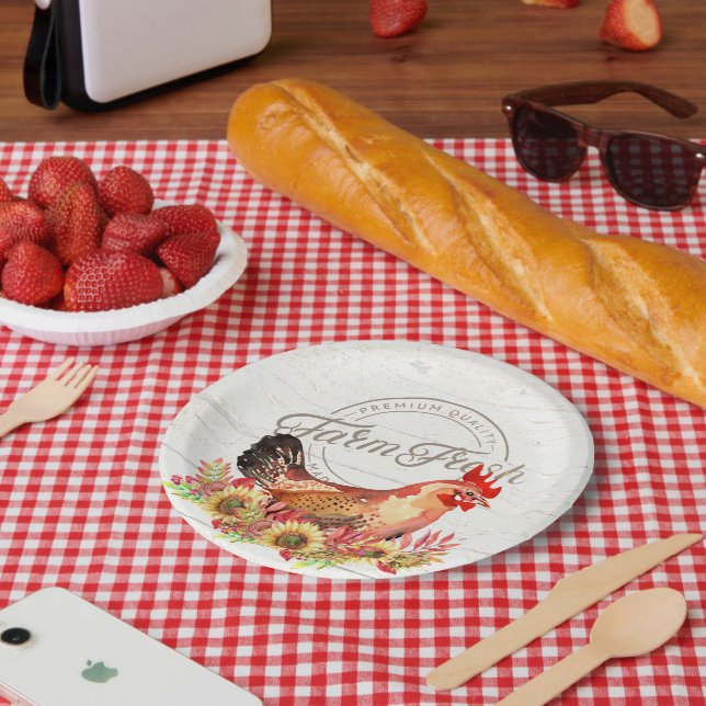 Sunflowers and chicken farm fresh paper plate (Picnic)