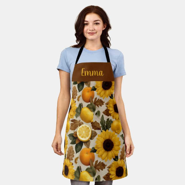 Sunflowers and Citrus Autumn Home Decor Apron (Worn)