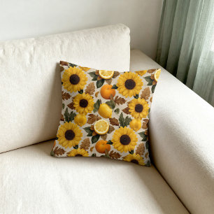 Sunflowers and Citrus Autumn Home Decor Cushion