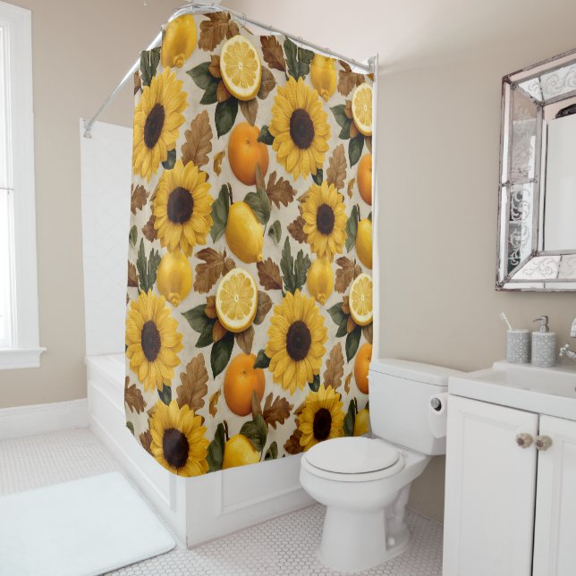 Sunflowers and Citrus Autumn Home Decor Shower Curtain (In Situ)