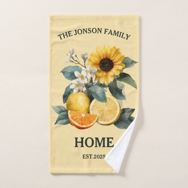 Sunflowers and Citrus Family Design Bath Towel Set (Hand Towel)