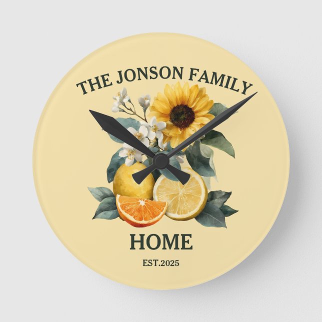 Sunflowers and Citrus Family Design Round Clock (Front)