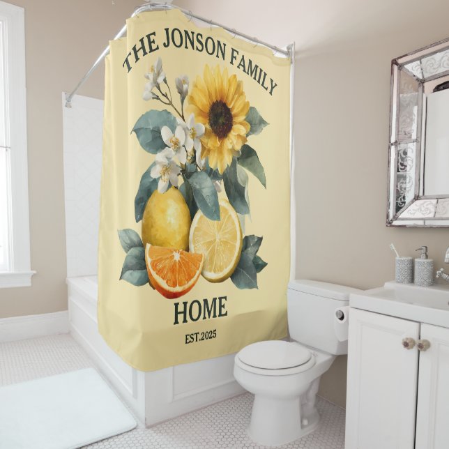 Sunflowers and Citrus Family Design Shower Curtain (In Situ)
