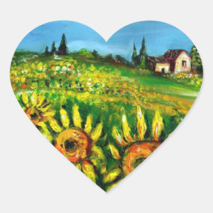 SUNFLOWERS AND COUNTRYSIDE IN TUSCANY,heart Heart Sticker
