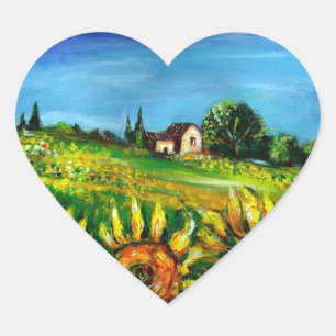 SUNFLOWERS AND COUNTRYSIDE IN TUSCANY,heart Heart Sticker