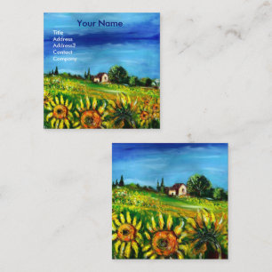 SUNFLOWERS AND COUNTRYSIDE IN TUSCANY- ITALY SQUARE BUSINESS CARD