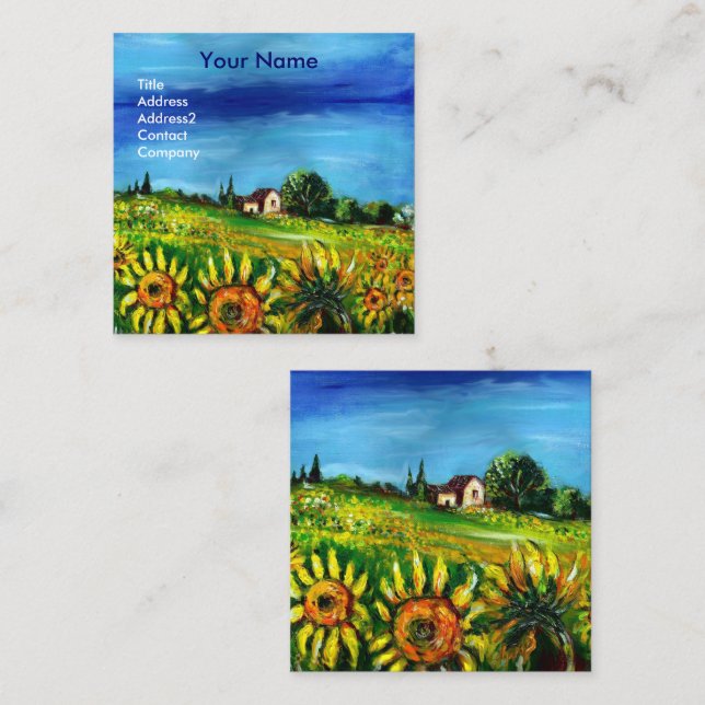 SUNFLOWERS AND COUNTRYSIDE IN TUSCANY- ITALY SQUARE BUSINESS CARD (Front/Back)