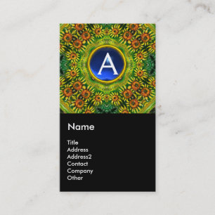 SUNFLOWERS AND COUNTRYSIDE IN TUSCANY, monogram Business Card