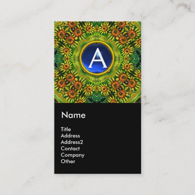 SUNFLOWERS AND COUNTRYSIDE IN TUSCANY, monogram Business Card (Front)