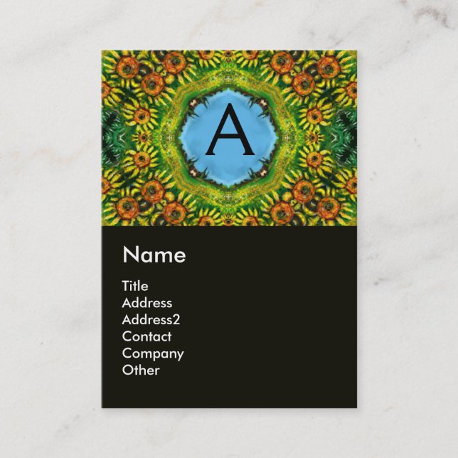 SUNFLOWERS AND COUNTRYSIDE IN TUSCANY, monogram Business Card (Front)