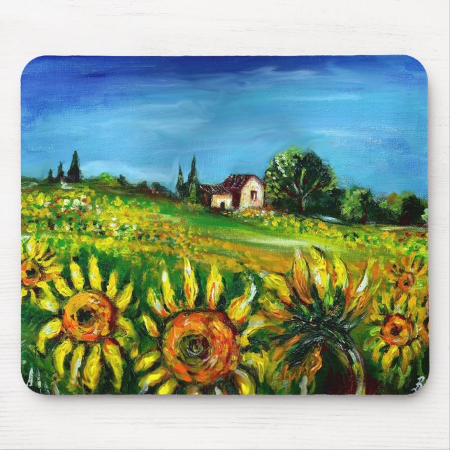 SUNFLOWERS AND COUNTRYSIDE IN TUSCANY MOUSE MAT (Front)