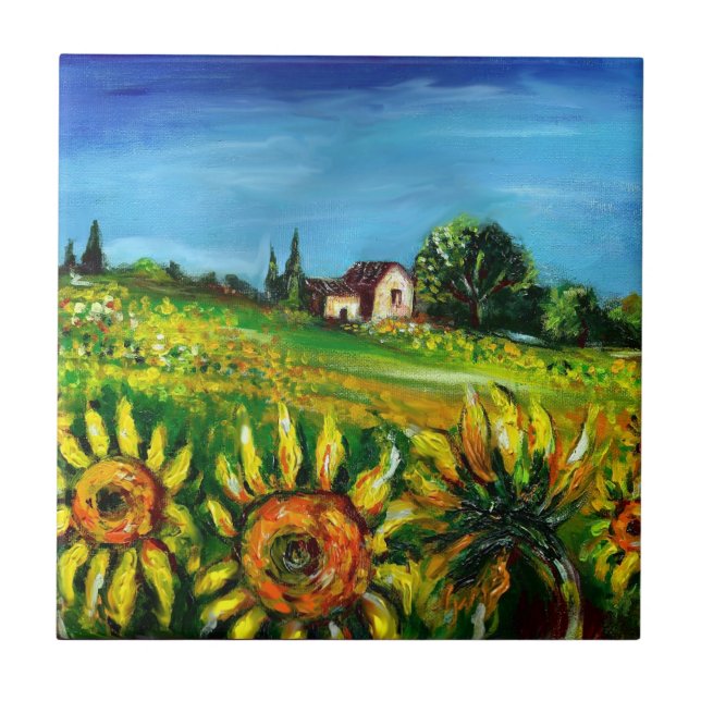 SUNFLOWERS AND COUNTRYSIDE IN TUSCANY TILE (Front)