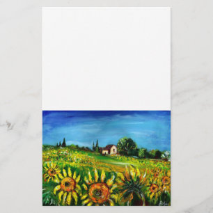 SUNFLOWERS AND COUNTRYSIDE IN TUSCANY,white Stationery