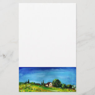 SUNFLOWERS AND COUNTRYSIDE IN TUSCANY, white Stationery