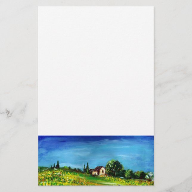 SUNFLOWERS AND COUNTRYSIDE IN TUSCANY, white Stationery (Front)