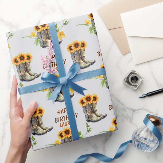 Sunflowers and Cowgirl Boots Birthday Wrapping Paper (Gifting)