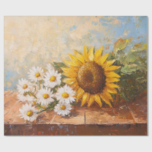 Sunflowers and Daisies on Rustic Table Decoupage Wrapping Paper
