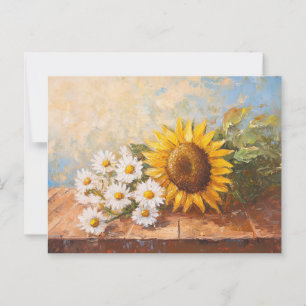 Sunflowers and Daisies on Rustic Table Postcard