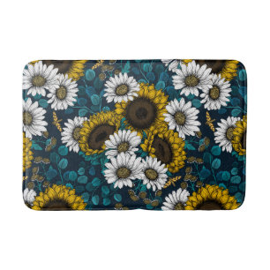 Sunflowers and daisies, summer garden 2 bath mat