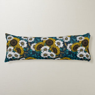 Sunflowers and daisies, summer garden 2 body cushion