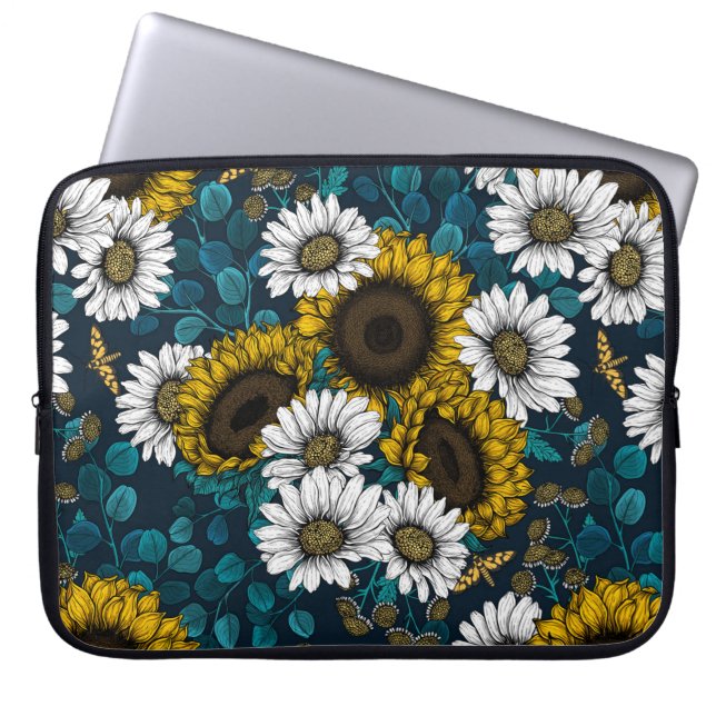 Sunflowers and daisies, summer garden 2 laptop sleeve (Front)
