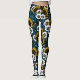 Sunflowers and daisies, summer garden 2 leggings