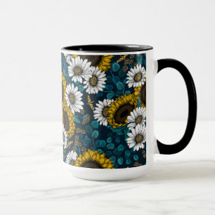 Sunflowers and daisies, summer garden 2 mug