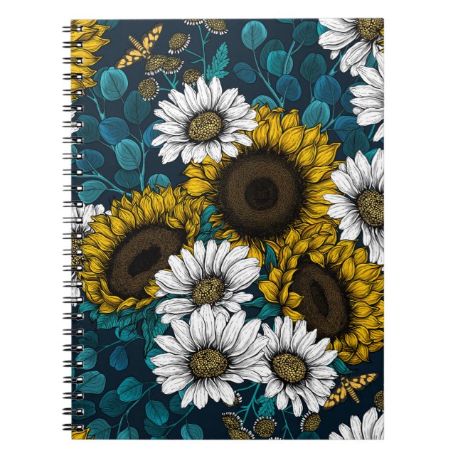 Sunflowers and daisies, summer garden 2 notebook (Front)