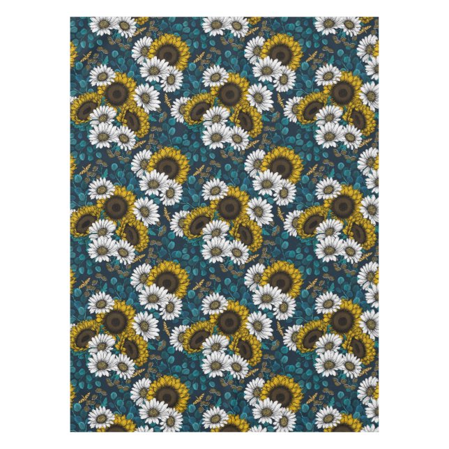 Sunflowers and daisies, summer garden 2 tablecloth (Front)